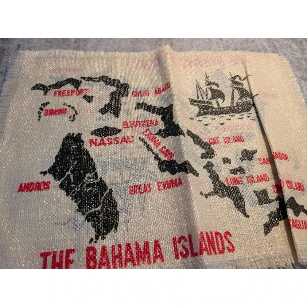 Vintage Thin Straw Placemats (4) Map Bahama Islands
